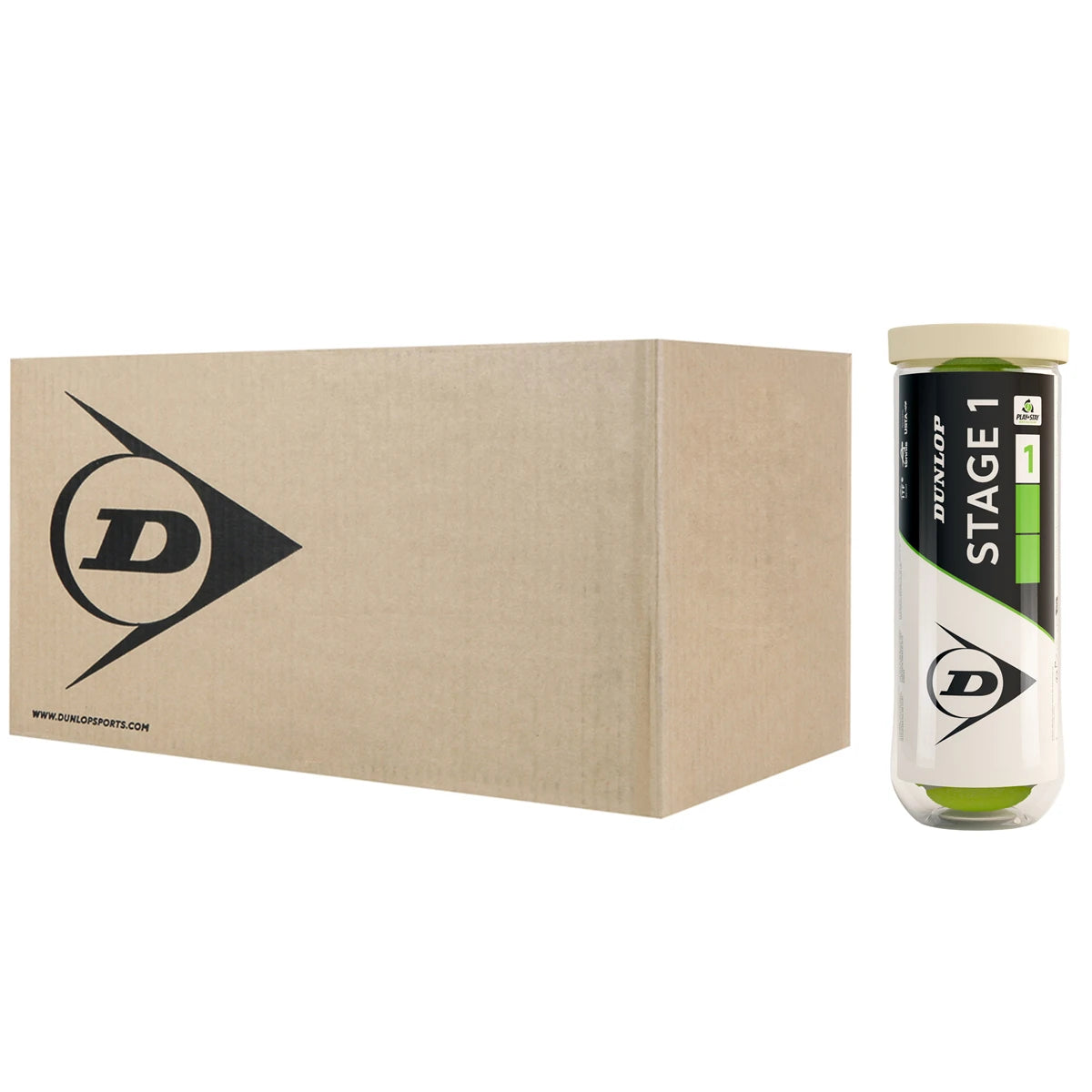 Karton mit 24 Röhren à 3 Dunlop Easy Tennis Stage 1 Tennisbällen