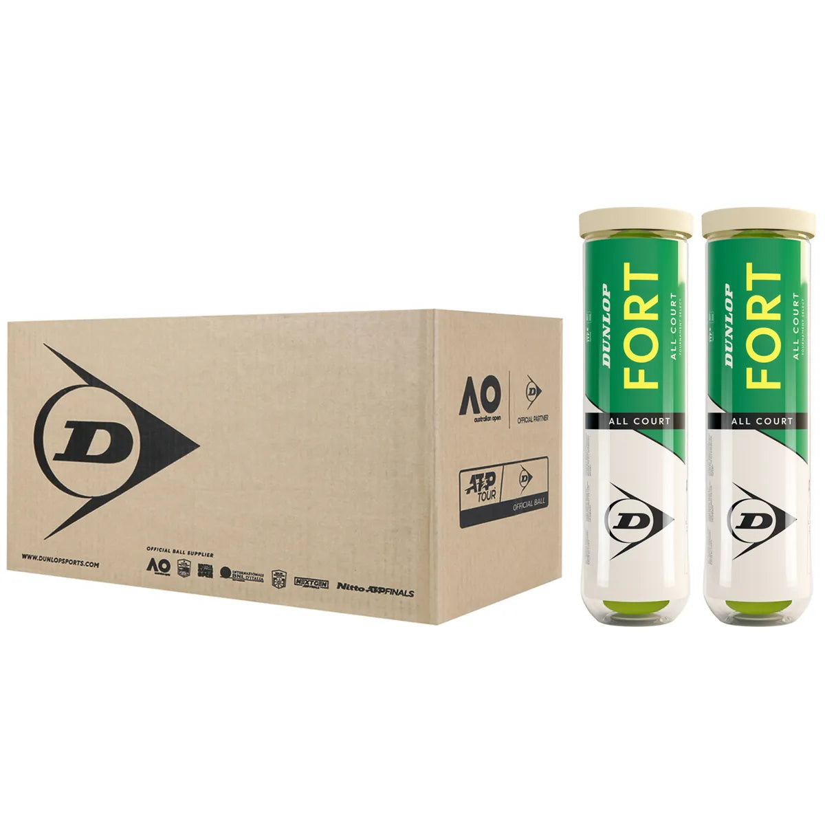 Kartons mit 9 Bipacks à 4 Dunlop Fort Tournament Select Bällen