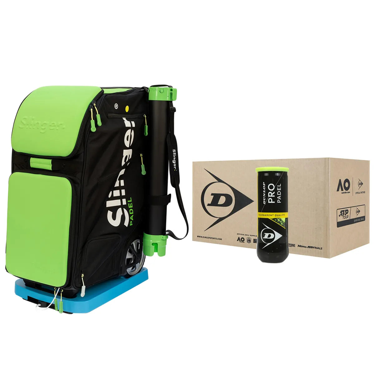 Pack Slinger Padel + Karton mit 24 Dunlop Pro Padel-Röhren