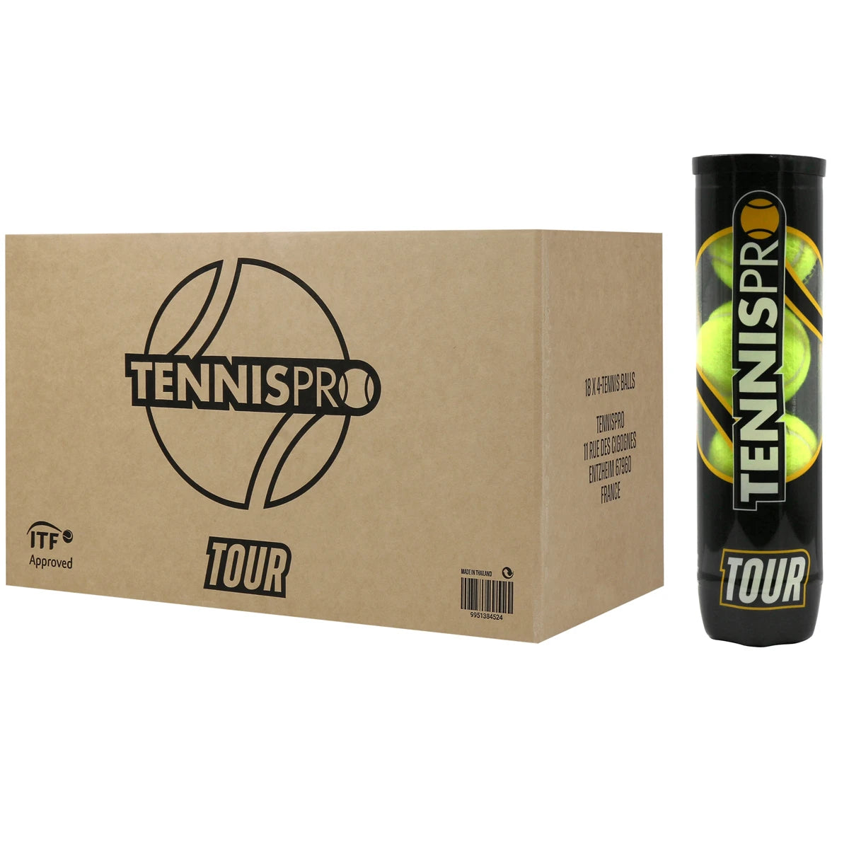 Kartonschachtel mit 18 Röhren à 4 Tennisbällen Tennispro Tour