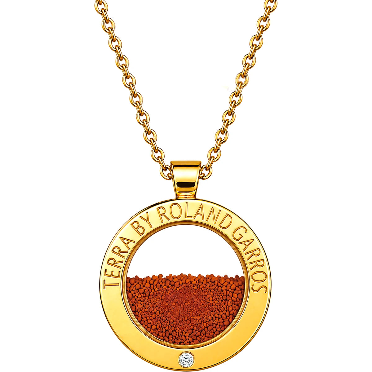 COLLIER ET MEDAILLE TERRA ACCESS ACIER DORE BRILLANT 1 PIERRE GRAND MODELE