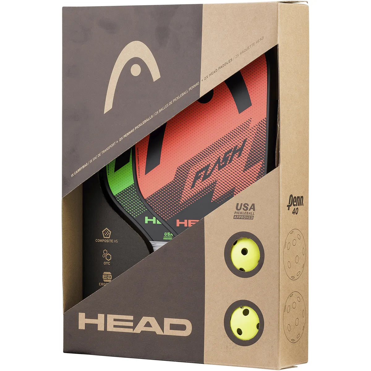 Set aus 2 Head Pickleball Flash Schlägern + 2 Bällen