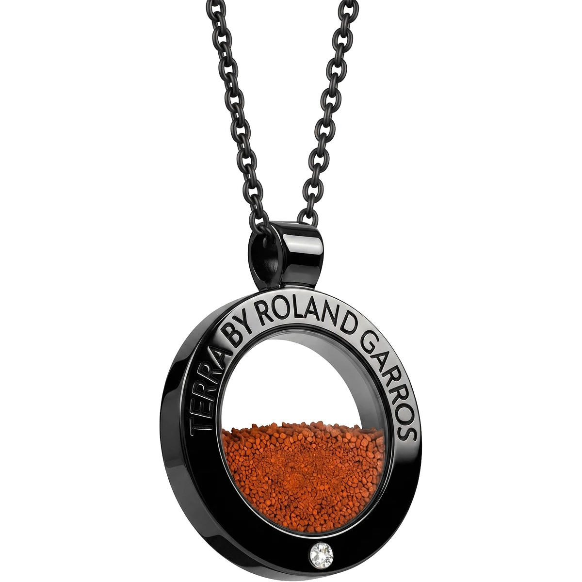 COLLIER ET MEDAILLE TERRA ACCESS ACIER NOIR BRILLANT 1 PIERRE GRAND MODELE