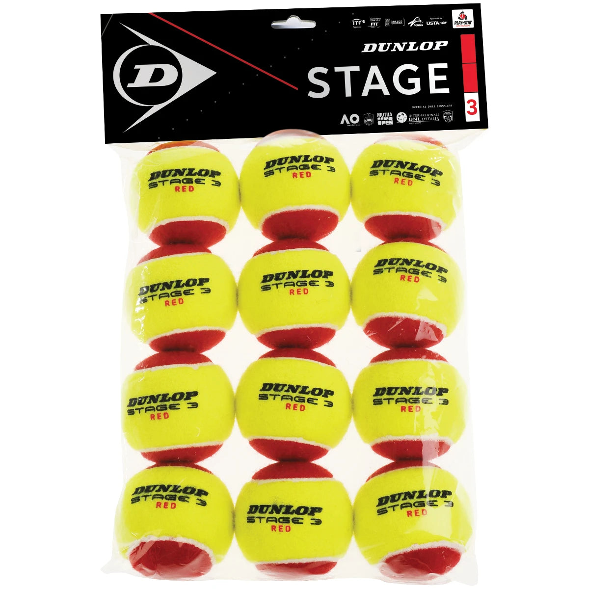 Beutel mit 12 Dunlop Mini Tennis Stage 3 Tennisbällen