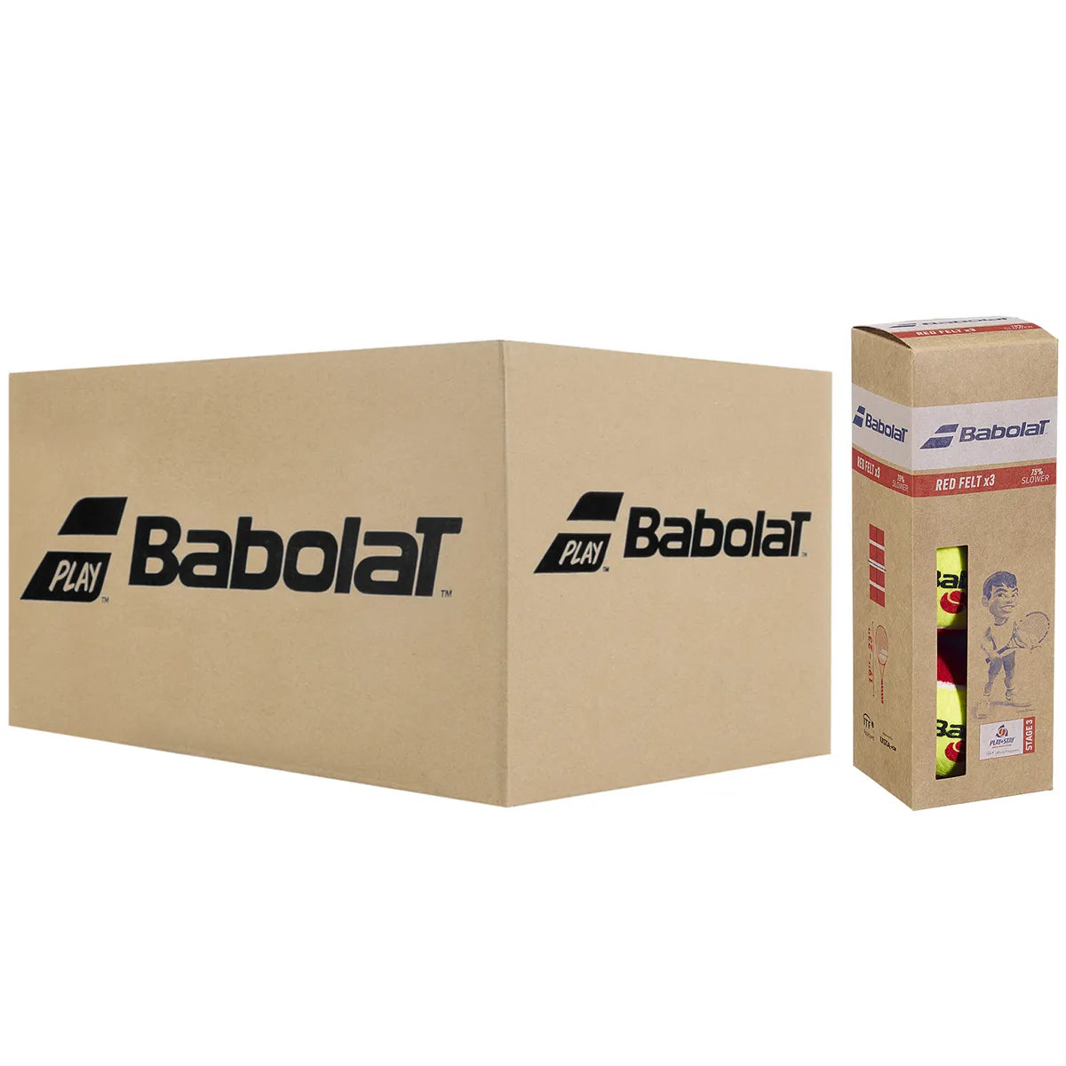 Karton mit 24 Röhren à 3 Bällen Babolat Red Felt