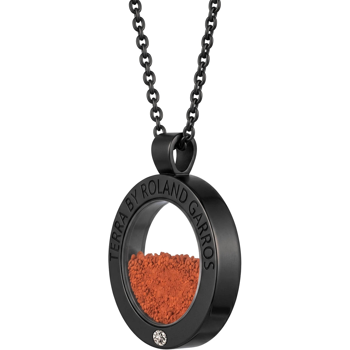 COLLIER ET MEDAILLE TERRA ACCESS ACIER NOIR MAT 1 PIERRE GRAND MODELE