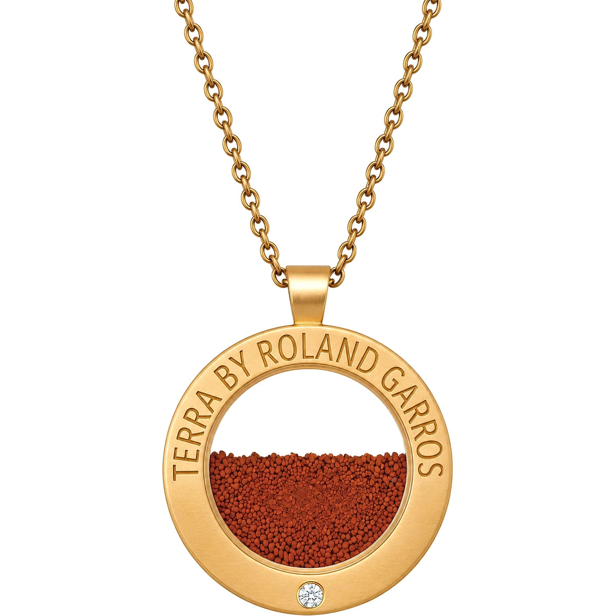 Halskette und Medaille Terra Access Stahl Matt Goldfarben 1 Stein Großes Modell