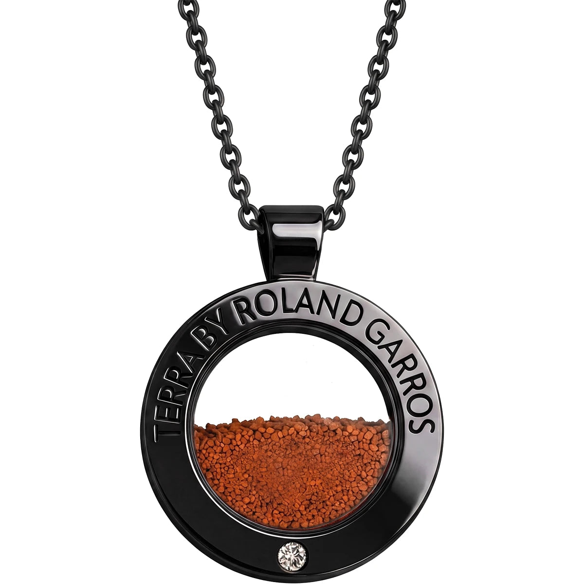 COLLIER ET MEDAILLE TERRA ACCESS ACIER NOIR BRILLANT 1 PIERRE GRAND MODELE