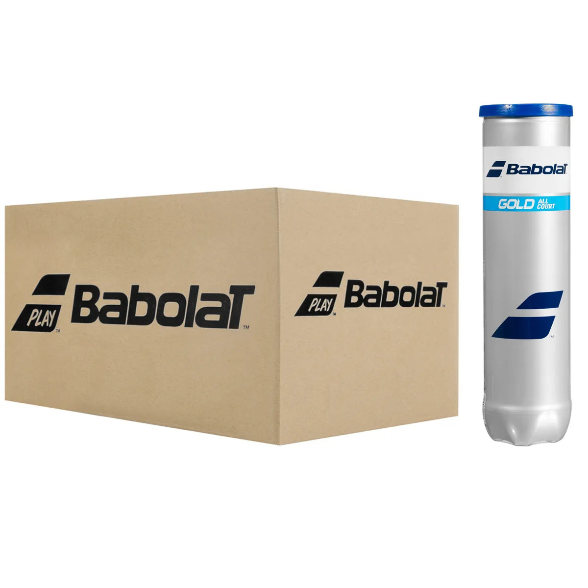 Kartonschachtel mit 18 Röhren à 4 Babolat Gold All Court Tennisbällen