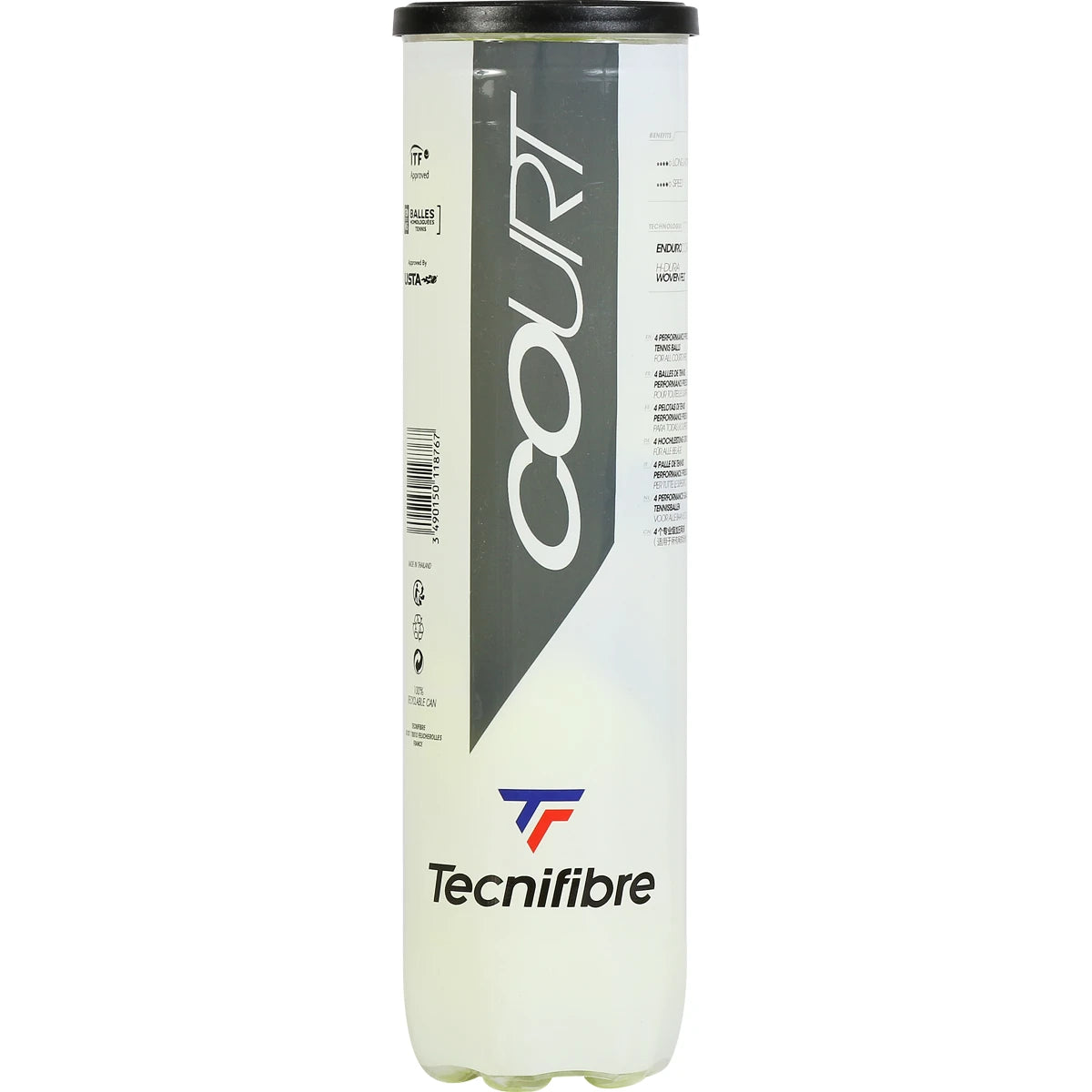 Tube mit 4 Tecnifibre Court Tennisbällen