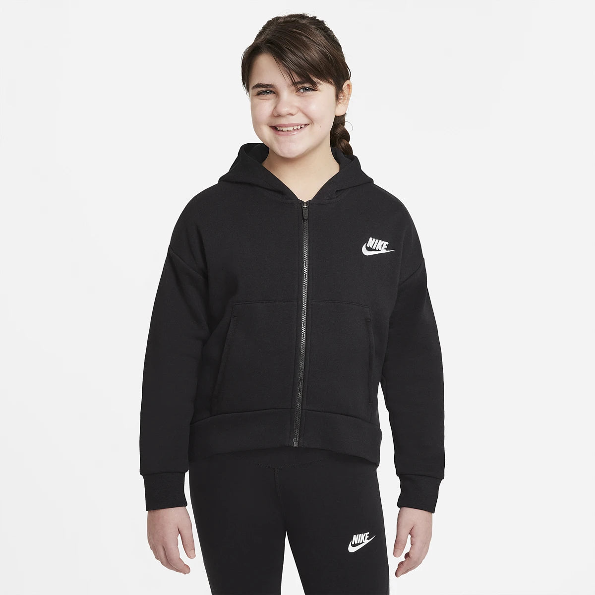 Nike Junior Mädchen Sportswear Club Fleece Sweatshirt mit durchgehendem Reißverschluss und Kapuze